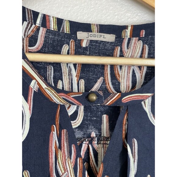 NWOT JODIFL Navy Blue Cactus Long Sleeve Western Tunic Blouse Sz M Southwest Top - Picture 4 of 10